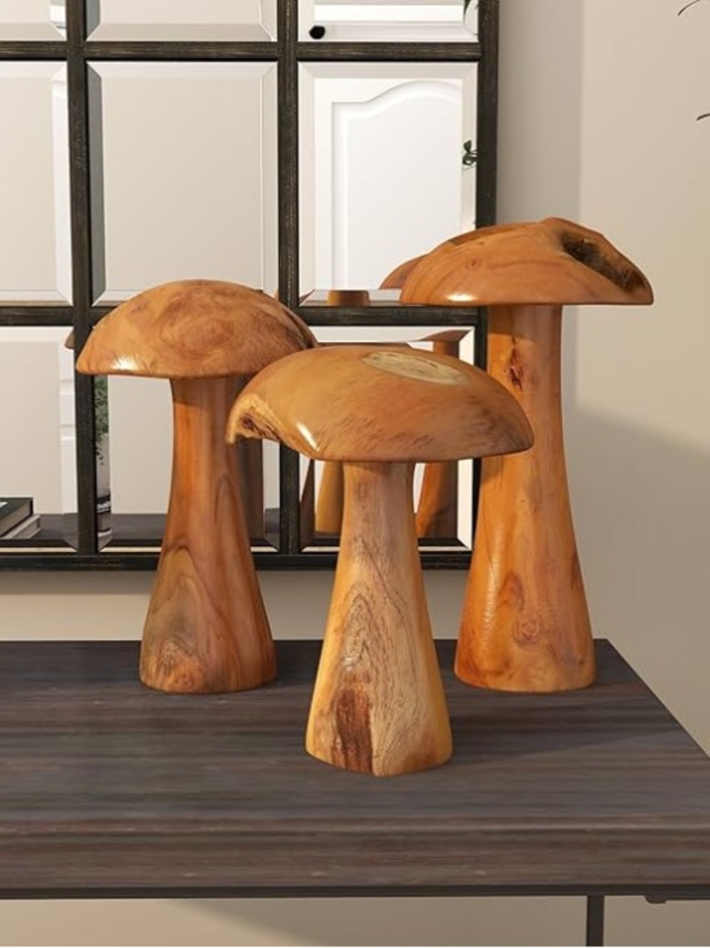 Brown Teakwood Handmade Live Edge Mushroom Sculpture with Natural Smooth Finish - Picture 11 of 11